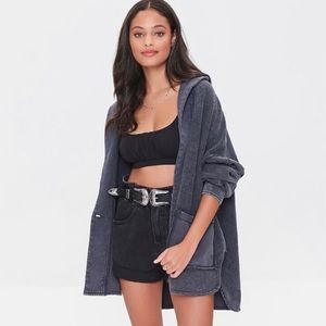 Forever 21 free people dupe drop shoulder reverse fleece cardigan